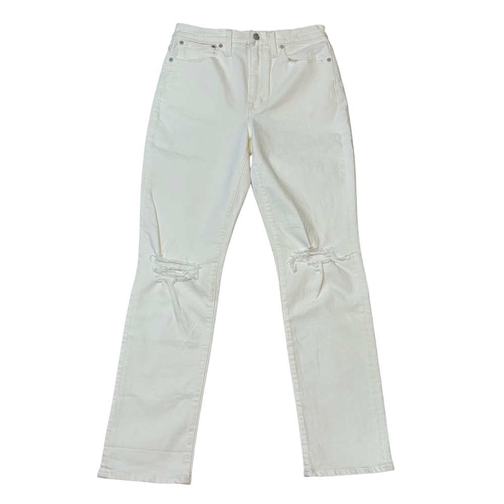 Madwell Jeans Women 27 White Slim Boyjean High Rise Distressed Stretch Denim NWT